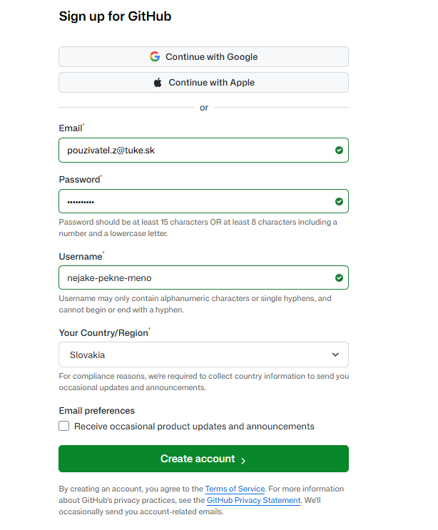01-1 Vyplnený formulár Sign up