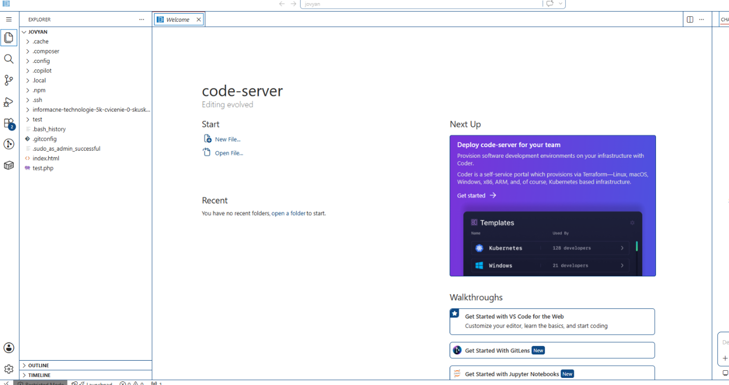 02-5 VS Code po štarte s panelom Explorer