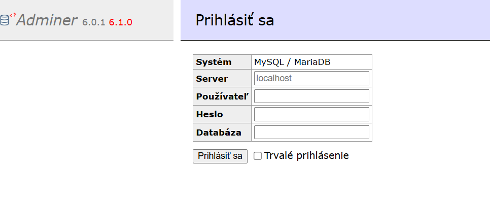 03-10 Prihlasovací formulár Adminer