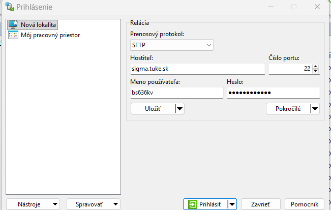 03-7 WinSCP Login s vyplneným New Site