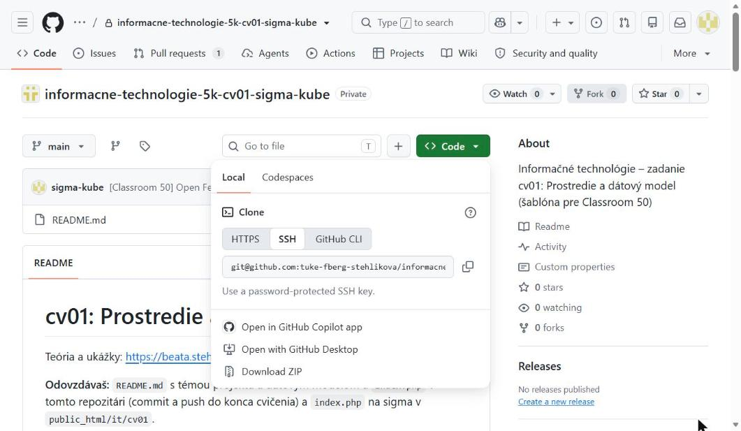 04-3 Tlačidlo Code, záložka HTTPS, ikona na skopírovanie adresy